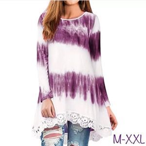 Purple and White Tie Dye Lace Hem Tunic